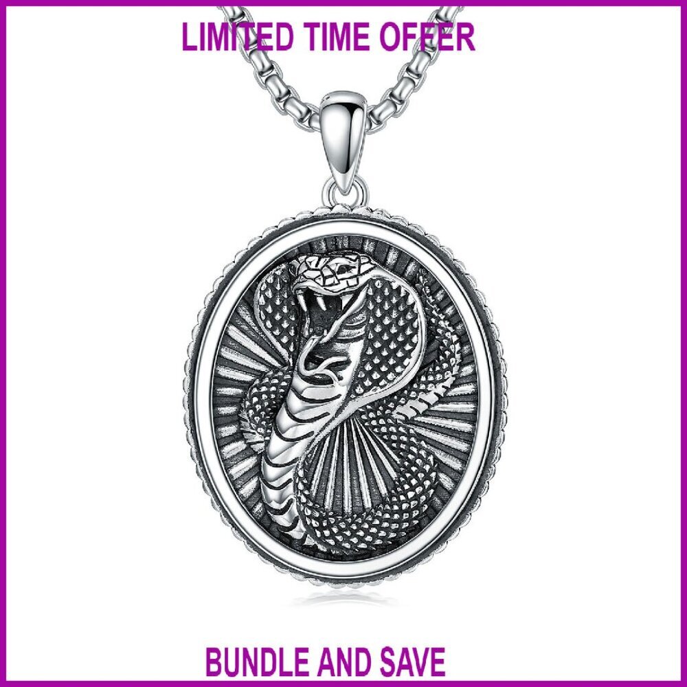925 Sterling Silver Snake Pendant Necklace 22+2 Inch Chain